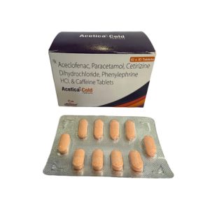 Acetica-Cold - Aceclofenac, Paracetamol, Cetirizine Dihydrochloride, Phenhyrine HCl, Caffeine Tablets - Provided by Almatica Pharmaceuticals Pvt. Ltd.