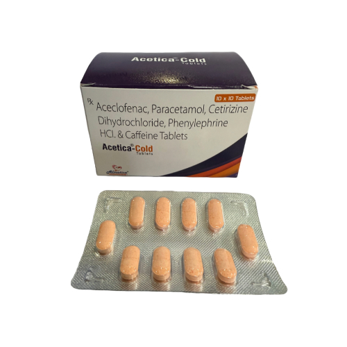 Acetica-Cold - Aceclofenac, Paracetamol, Cetirizine Dihydrochloride, Phenhyrine HCl, Caffeine Tablets - Provided by Almatica Pharmaceuticals Pvt. Ltd.