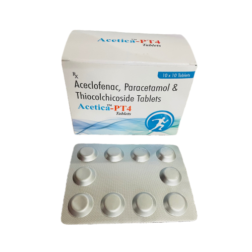 Acetica-PT4 - Aceclofenac, Paracetamol & Thiocolchicoside Tablets - Provided by Almatica Pharmaceuticals Pvt. Ltd.