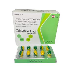 Calcialama-Forte - Omega-3 Fatty Acid (EPA+DHA), Cyanocobalamin, Vitamin D3, Calcium Carbonate, Folic Acid & Boron Softgel Capsules - Provided by Almatica Pharmaceuticals Pvt. Ltd.