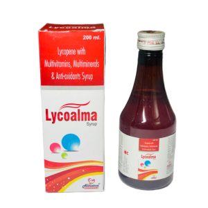 Lycoalma Syrup - Lycopene + Multivitamins + Multiminerals + Antioxidant Syrup (with monocarton) - Provided by Almatica Pharmaceuticals Pvt. Ltd.