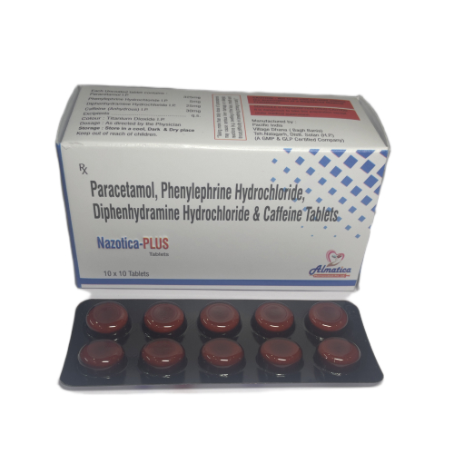 Nazotica-Plus - ParacetamoI, Phenylephrine Hydrochloride, Diphendhyramine Hydrochloride & Caffeine Tablets - Provided by Almatica Pharmaceuticals Pvt. Ltd.