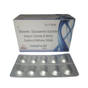 Osteoalma-GM - Diacetrein, Glucosamine Sulphate Sodium Chloride & Methyl Sulphonyl Methane Tablets - Provided by Almatica Pharmaceuticals Pvt. Ltd.